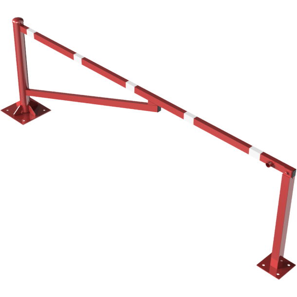 Swing barrier | to be fixed by plugs, hot-dip galvanized and red coated with white reflecting rings | clear width: 3000 mm | with triangular lock